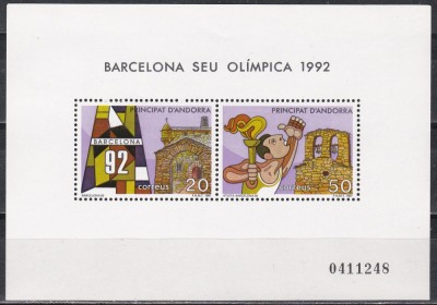 Andorra spaniola 1987 - Jocurile Olimpice - Barcelona &amp;#039;92, Colita, MNH foto
