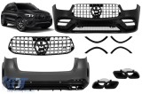Un pachet de tip design 63 potrivit pentru Mercedes GLE W167 2019-2023, dupa 2024 cu grila GT crom/negru si iesiri de evacuare negre Performance AutoT
