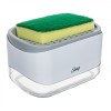 Dispenser 2 in 1 pentru detergent lichid de vase cu suport pentru burete, 14x10x8cm, plastic, Gri-Alb