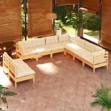 vidaXL Set mobilier grădină cu perne crem, 9 piese, lemn masiv de pin 3096827