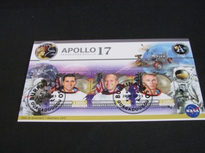 Bloc filatelic Burkina Faso 2023 (3 valori). Apollo 17 Prima Misiune Lunară cu Echipaj foto
