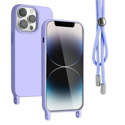Lemontti Husa Silicon cu Snur iPhone 13 Pro Mov (protectie 360&amp;deg;, material fin, captusit cu microfibra) foto