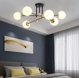 Lustra cu Abajur Alb Rotund, PENTHOUSE Lounge, 6xE27, Negru / Auriu, Metal ModernLight Concept