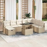Cumpara ieftin Set de canapele pentru grădină cu pernă 9 pcs Bej Rattan poli