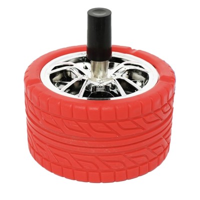 Scrumiera metalica Pufo Angry Wheel, antivant cu buton, 10 cm, rosu/ argintiu foto