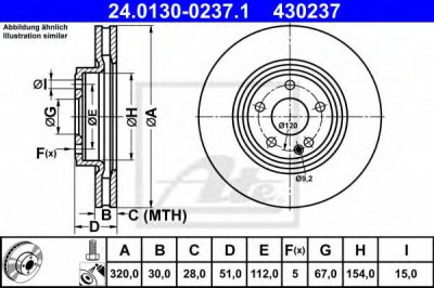 Disc frana MERCEDES B-CLASS (W246, W242) (2011 - 2016) ATE 24.0130-0237.1 foto