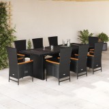 VidaXL Set mobilier de grădină cu perne, 9 piese, negru, poliratan