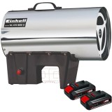 Einhell GE-HG 18/370 Niro Li PXC + Twinpack CB - Tun de caldura 37 kW 1000 m3/h + Set 2 acumulatori Li-Ion 18 V 2.5 Ah