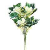 Buchet decorativ artificial cu flori mici albe,plastic,34 cm, Oem