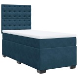 Cumpara ieftin Pat continental cu saltea, albastru, 80x200 cm, catifea