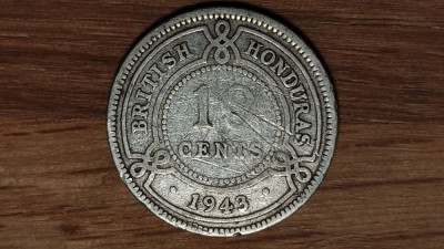 Honduras britanic / Belize -moneda argint ultra rara- 10 cents 1943 - tiraj 20k foto