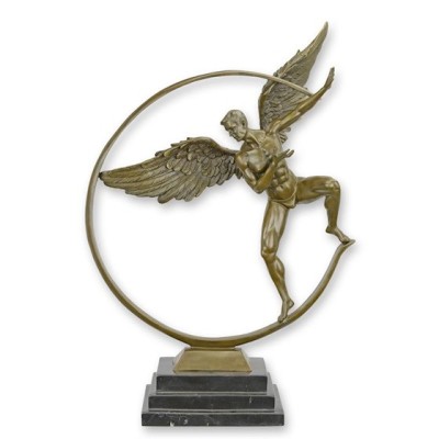 Icar - statueta mare din bronz pe soclu din marmura BX-19 foto
