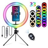 Cumpara ieftin Lampa circulara LED 26 cm diametru RGB,mini trepied + telecomanda bluetooth pentru telefon, Oem