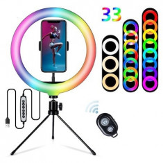 Lampa circulara LED 26 cm diametru RGB,mini trepied + telecomanda bluetooth pentru telefon