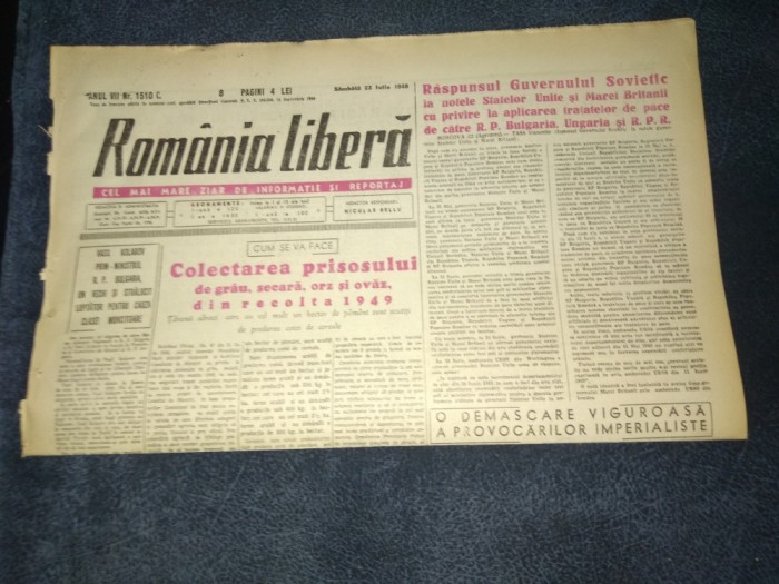 ZIARUL ROMANIA LIBERA 23 IULIE 1949
