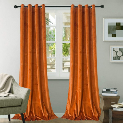 Set draperii din catifea cu inele negre, Madison, 200x210 cm, densitate 700 g/ml, Portocaliu, 2 buc foto