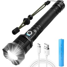 Lanternă Tactică LED XHP70 &ndash; 10.000 Lumeni, Zoom, 3 Moduri, USB Re&icirc;ncărcabilă, Rezistență la Temperatură Scăzută, IPX5
