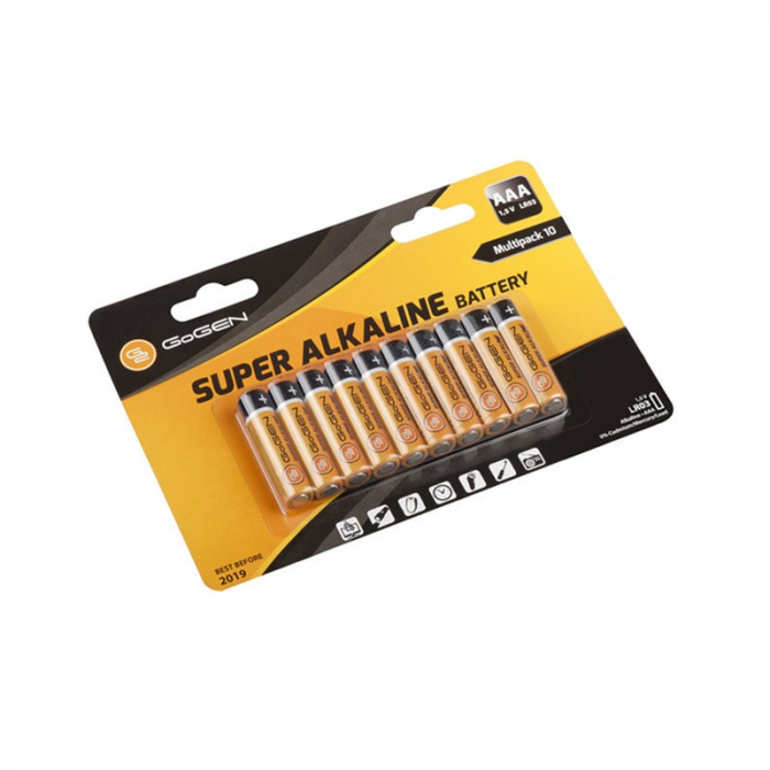 Set baterii Alcaline GoGEN SUPER LR03, 1.5 V, AAA, 800 mAh, 10 bucati