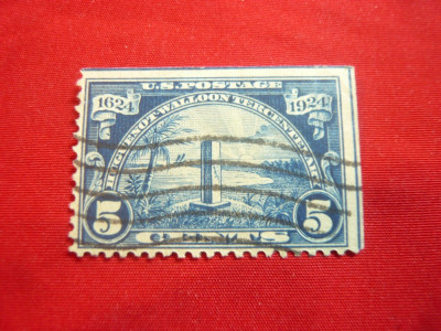 Timbru SUA 1924 -5C albastru- 300 Ani de la venirea hughenotilor ,stampilat foto