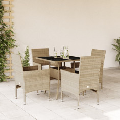 vidaXL Set mobilier de grădină cu perne 5 piese bej poliratan & sticlă