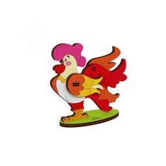 Puzzle 3D de colorat Cocoș, 8 piese, lemn