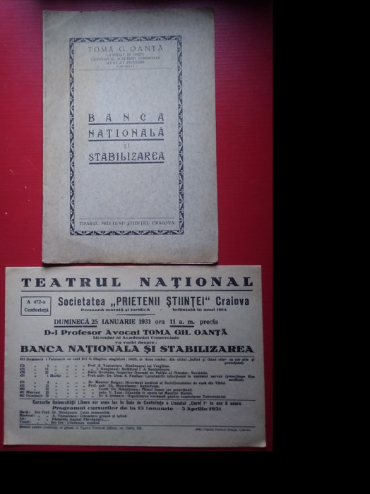 Carte + Afiș : BANCA NAȚIONALĂ ȘI STABILIZAREA - 1931