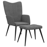 VidaXL Scaun de relaxare cu taburet, gri &icirc;nchis, 62x68,5x96 cm, textil
