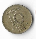 Moneda 10 ore 1954 - Suedia, 1,44 g argint 0,400