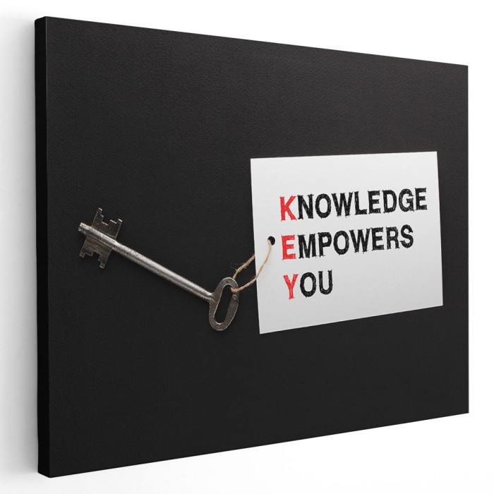 Tablou mesaj motivational despre cunoastere, negru 1473 Tablou canvas pe panza CU RAMA 60x90 cm