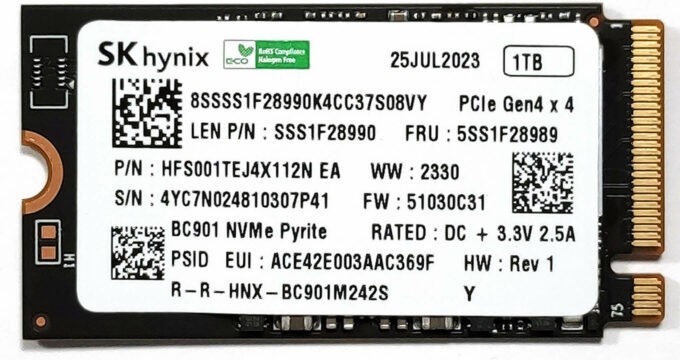 SSD 1TB SK Hynix Laptop, Lenovo, ThinkBook 15 G5 ABP Type 21JF, 5SS1F28989, SSS1F28990, M.2, format 2242, PCIe Gen4x4