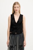 Desigual vestă FLOCK culoarea negru, un singur r&acirc;nd de nasturi, 25WWEW70
