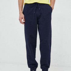 United Colors of Benetton pantaloni de trening din bumbac culoarea albastru marin, neted