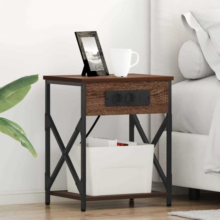 vidaXL Cabinet de noptiere cu stație de &icirc;ncărcare 2 pcs Stejar brun
