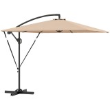 Outsunny Umbrelă Suspendată 2.5x2.5 m cu Acoperire, Corzi Antiv&acirc;nt, Bază &icirc;n Cruce și Manivelă, Umbrelă de Grădină Inclinabilă și Rotativă 360&deg; din Met