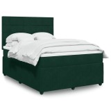 vidaXL Pat box spring cu saltea, verde &icirc;nchis, 140x200 cm, catifea 3292361