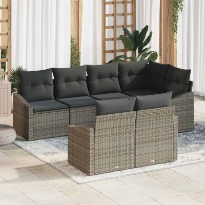 vidaXL Set de masă pentru grădină cu pernă cu depozitare 7 pcs Gri foto