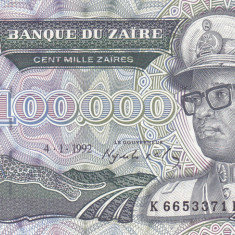 Bancnota Zair 100.000 Zaires 1992 - P41 UNC