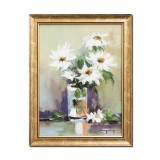 Tablou vaza cu margarete pictat manual inramat, Puritate, 45x35cm ulei pe panza, rama din lemn, Geo Ungureanu