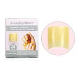 Cumpara ieftin Verde perlat, tipsuri scurte unghii - v&acirc;rf clasic French, 24buc, AMAZING SHINE
