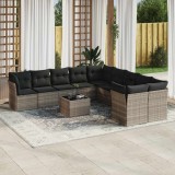 vidaXL Set canapele de grădină cu perne, 11 piese, gri, poliratan 3218252