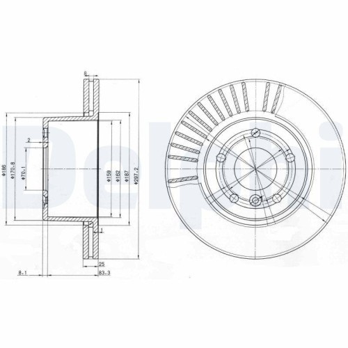 Set discuri frana Land Rover Discovery 2 (L318), 2.5 Td5 4x4, 4.0 V8 4x4, punte fata, 297x25, ventilat, DELPHI