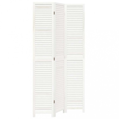 Paravan camera 3 panouri, alb, lemn masiv paulownia foto