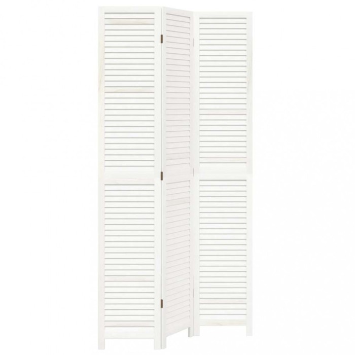 Paravan camera 3 panouri, alb, lemn masiv paulownia