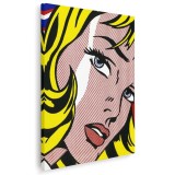 Tablou canvas portret pop art femeie blonda in nuante roz galben rosu 1020 Tablou canvas pe panza CU RAMA 60x90 cm