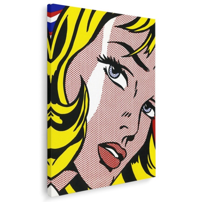 Tablou canvas portret pop art femeie blonda in nuante roz galben rosu 1020 Tablou canvas pe panza CU RAMA 50x70 cm