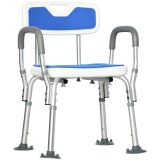 HOMCOM Scaun de Duș cu Căptușeală EVA și &Icirc;nălțime Reglabilă, Cotiere, Picioare cu Ventuză și Aluminiu, 56,5x53,5x74-87 cm, Albastru | Aosom Romania