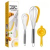 Kit de 3 ustensile pentru bucătărie eMazing: 2 teluri și un separator de ouă, realizate din inox și silicon, culoare galbenă