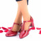 Pantofi dama rosi eleganti din piele naturala si piele lacuita toc 5cm - NAA50RLP