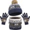 Set bleumarine cu crem imblanit - caciulita cu fular si manusi (Marime