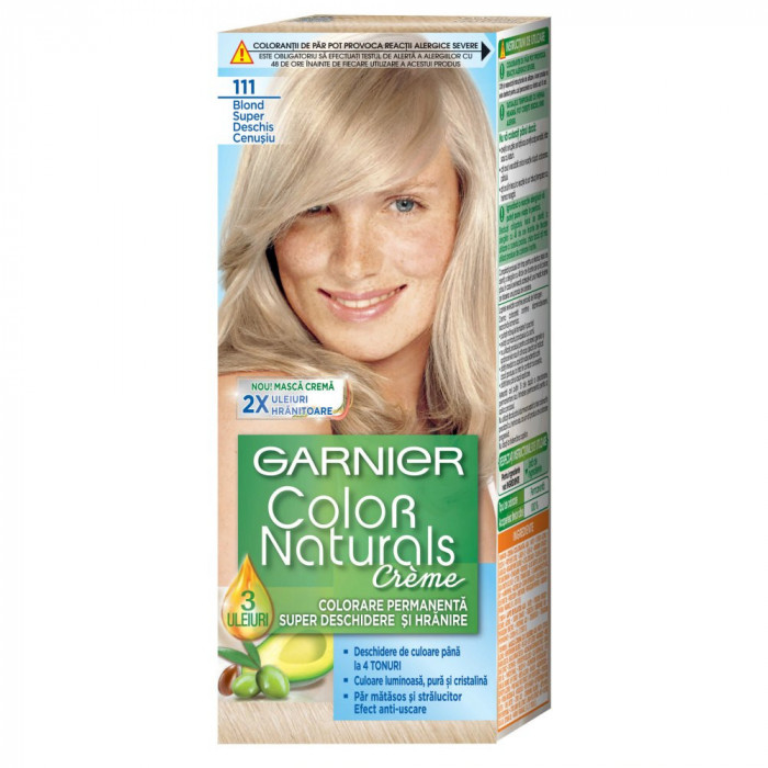 Vopsea Permanenta de Par 111 Blond Super Deschis Cenusiu, Garnier Color Naturals, 110 ml, Vopsea de Par, Vopsea Par Permanenta, Vopsea Permanenta Blon